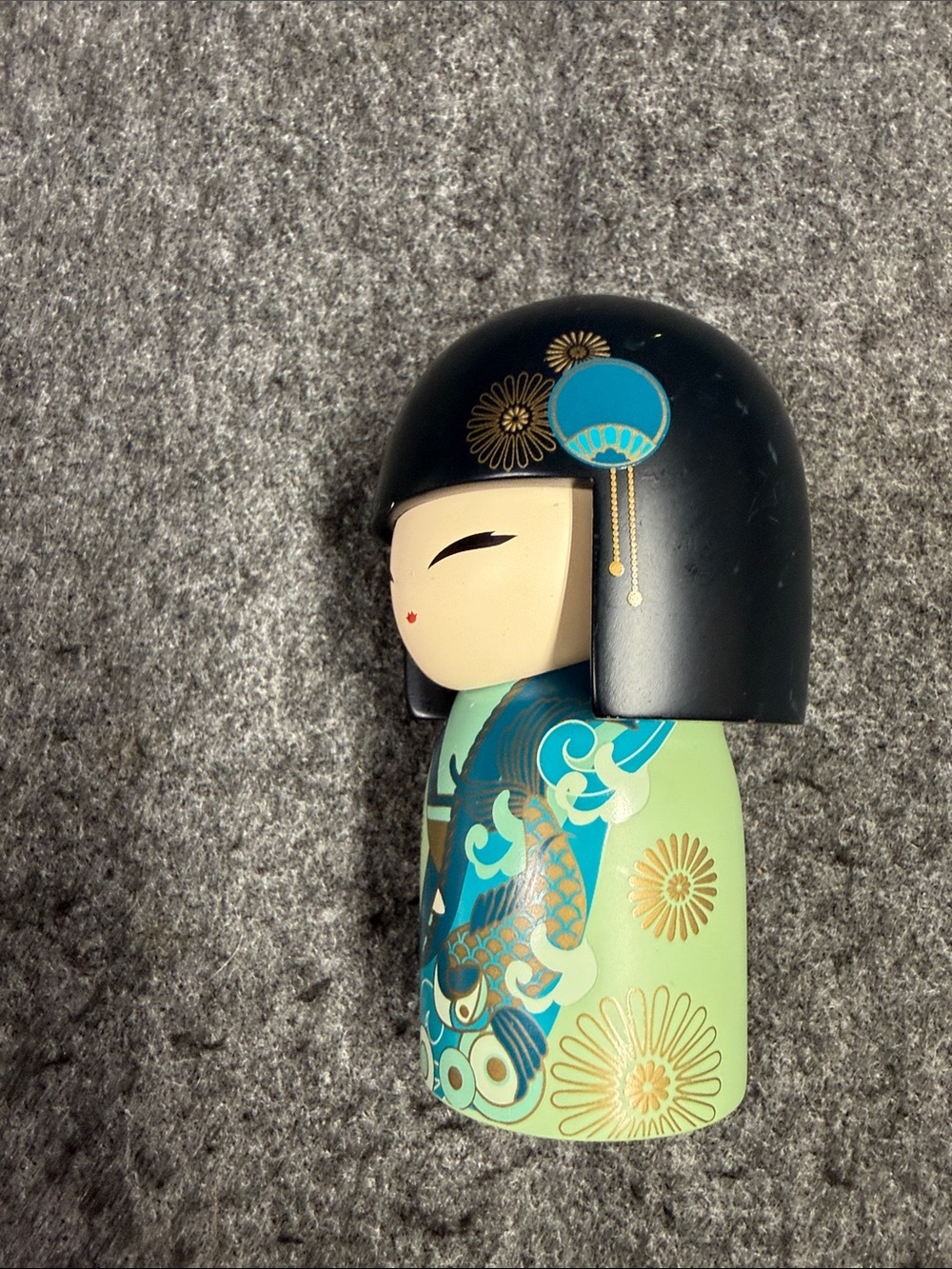 Kokeshi-Style Ceramic Figurine in Teal, Mint & Black - Picture 3 of 7